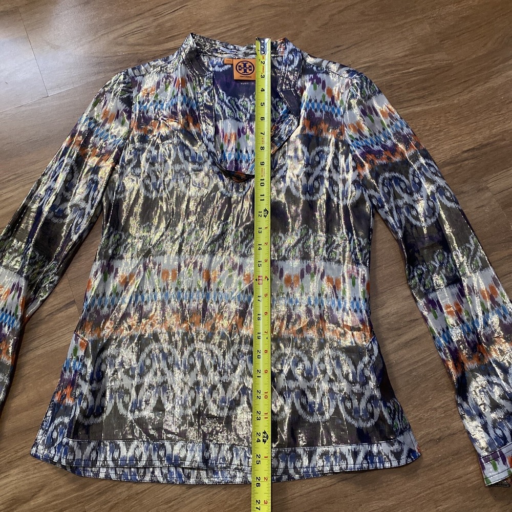 Tory Burch Multicolor Metallic gold Silk Tunic Blouse Size 0 - Picture 4 of 7
